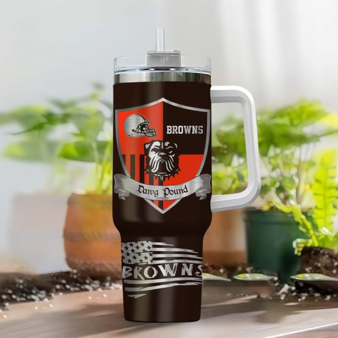 Cleveland Browns Nfl Silver Logo Custom Stanley Quencher 40Oz Stainless Steel Tumbler With Handle - Image 2