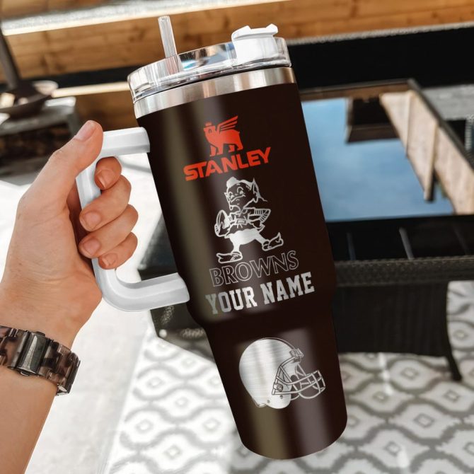 Cleveland Browns Nfl Silver Logo Custom Stanley Quencher 40Oz Stainless Steel Tumbler With Handle - Image 3