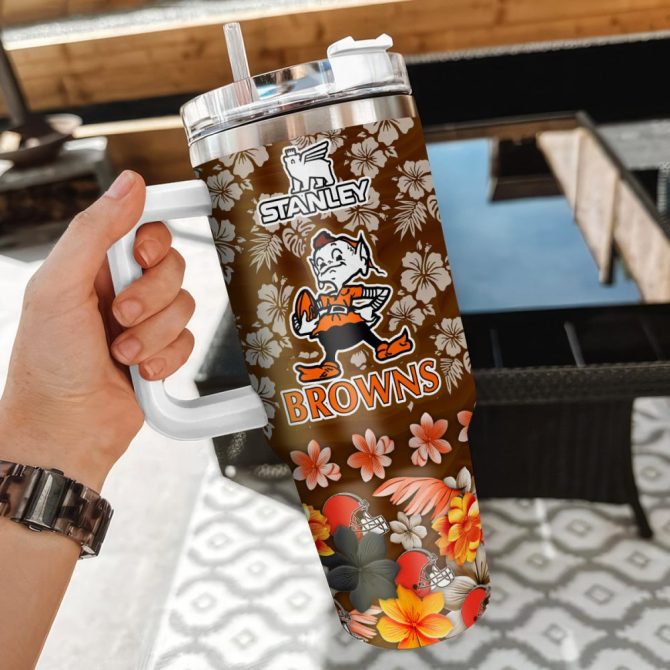 Cleveland Browns Nfl Tropical Floral Custom Stanley Quencher 40Oz Stainless Steel - Image 3