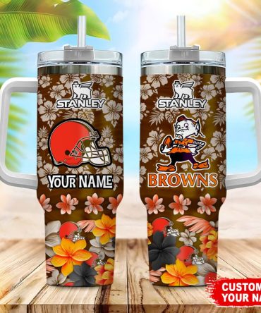 Cleveland Browns Nfl Tropical Floral Custom Stanley Quencher 40Oz Stainless Steel