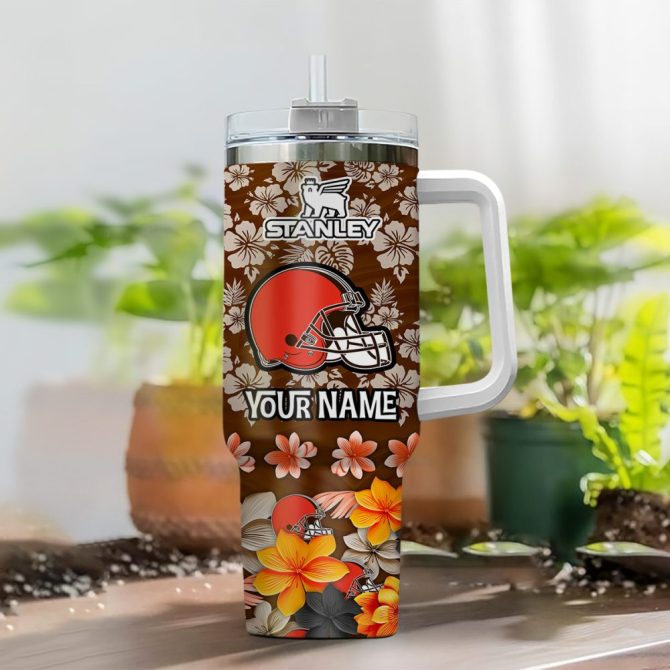 Cleveland Browns Nfl Tropical Floral Custom Stanley Quencher 40Oz Stainless Steel - Image 2