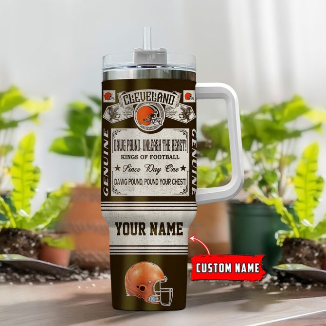Cleveland Browns Nfl Vintage Kings Of Football Custom Stanley Quencher 40Oz Stainless Steel Tumbler With Handle - Image 2