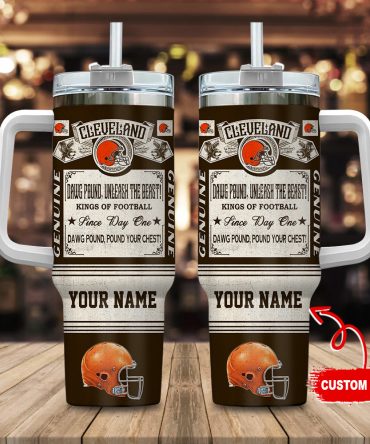 Cleveland Browns Nfl Vintage Kings Of Football Custom Stanley Quencher 40Oz Stainless Steel Tumbler With Handle