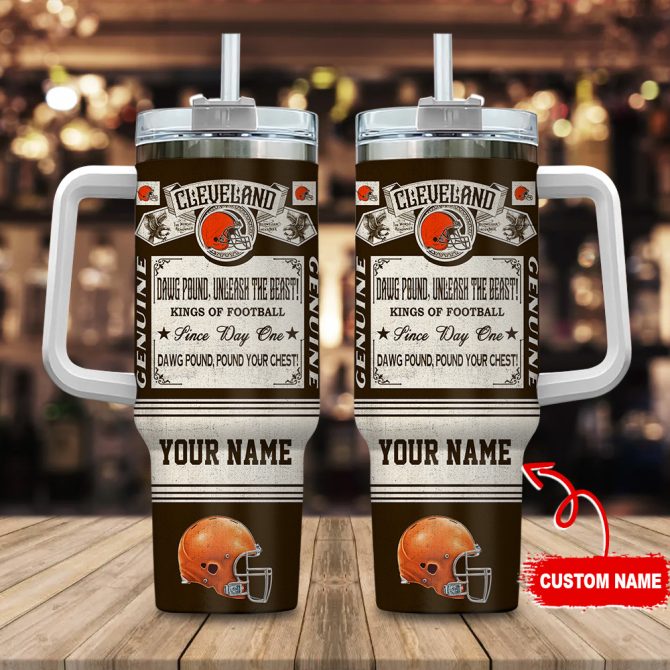 Cleveland Browns Nfl Vintage Kings Of Football Custom Stanley Quencher 40Oz Stainless Steel Tumbler With Handle