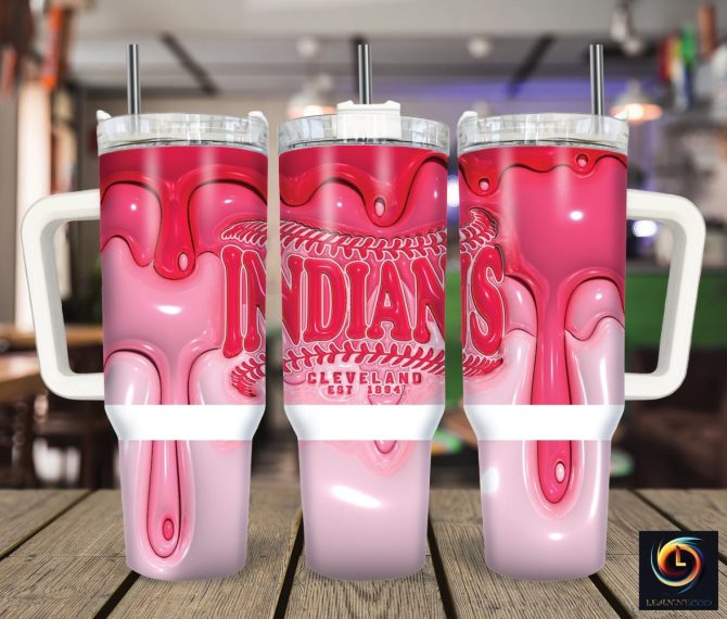 Cleveland Indians Mlb Custom Stanley Quencher 40Oz Stainless Steel Tumbler With Handle