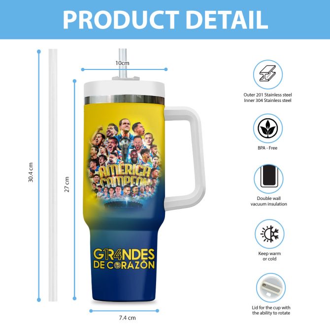 Club América Football Custom Stanley Quencher 40Oz Stainless Steel Tumbler With Handle - Image 3