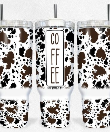 Coffee Cow Print Custom Stanley Quencher 40Oz Stainless Steel Tumbler With Handle