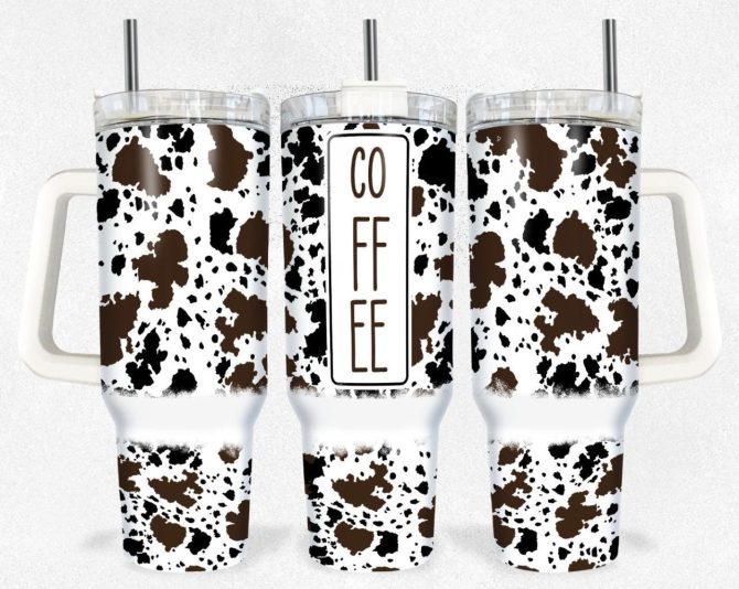Coffee Cow Print Custom Stanley Quencher 40Oz Stainless Steel Tumbler With Handle