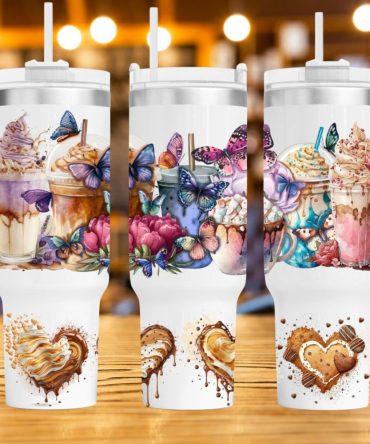 Coffee Latte With Butterflies Custom Stanley Quencher 40Oz Stainless Steel Tumbler With Handle