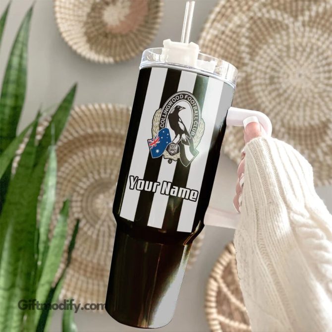 Collingwood Magpies Afl Custom Stanley Quencher 40Oz Stainless Steel Tumbler With Handle