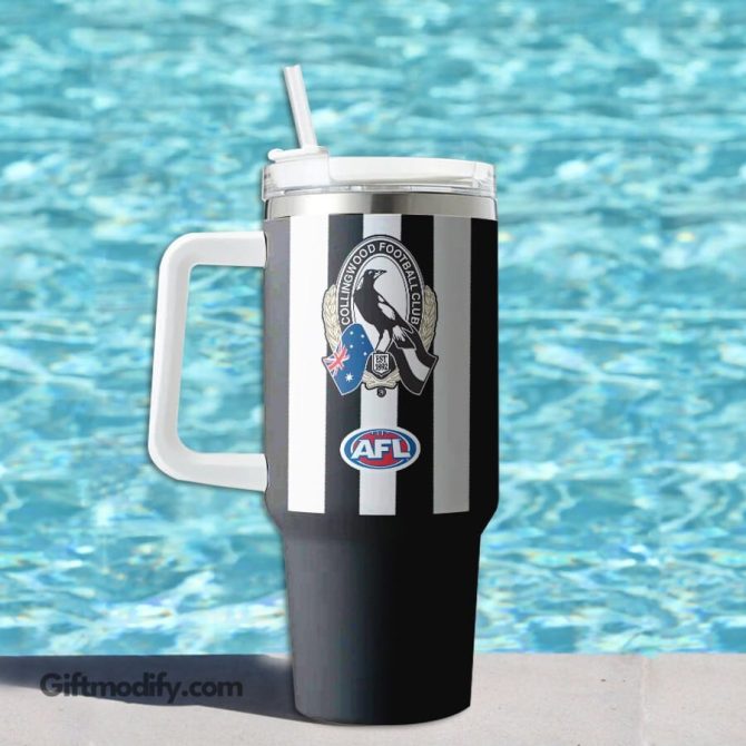 Collingwood Magpies Afl Custom Stanley Quencher 40Oz Stainless Steel Tumbler With Handle - Image 2
