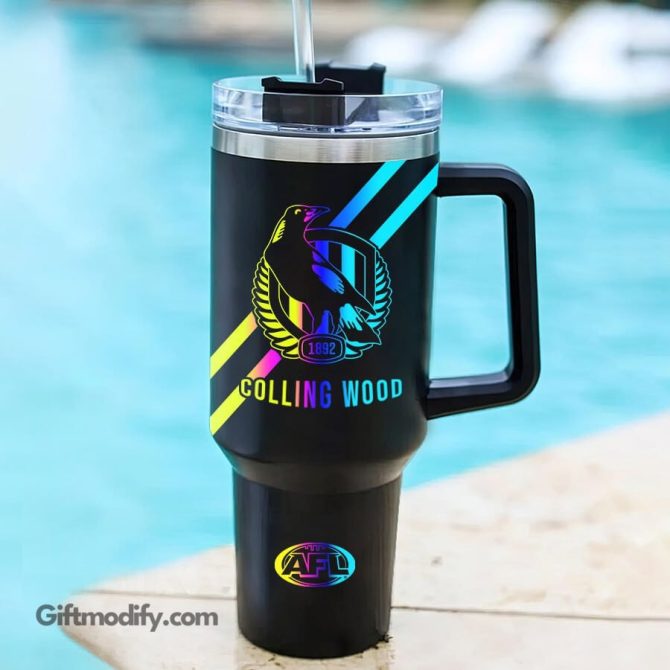 Collingwood Magpies Afl Hologram Logo Custom Stanley Quencher 40Oz Stainless Steel Tumbler With Handle - Image 2
