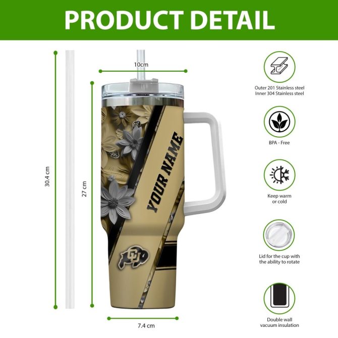 Colorado Buffaloes Ncaa Custom Stanley Quencher 40Oz Stainless Steel Tumbler With Handle - Image 2