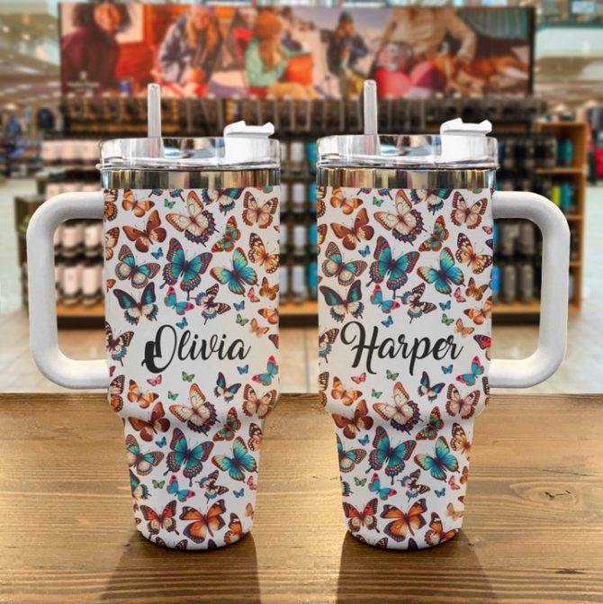 Colorful Butterfly Custom Stanley Quencher 40Oz Stainless Steel - Image 3
