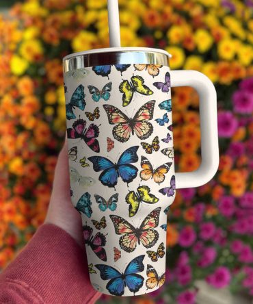 Colorful Butterfly Custom Stanley Quencher 40Oz Stainless Steel