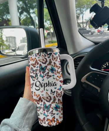 Colorful Butterfly Custom Stanley Quencher 40Oz Stainless Steel
