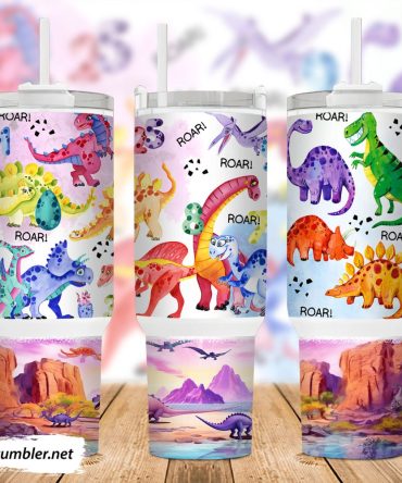 Colorful Dinosaurs Custom Stanley Quencher 40Oz Stainless Steel Tumbler With Handle