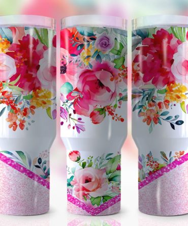 Colorful Flowers Custom Stanley Quencher 40Oz Stainless Steel Tumbler With Handle