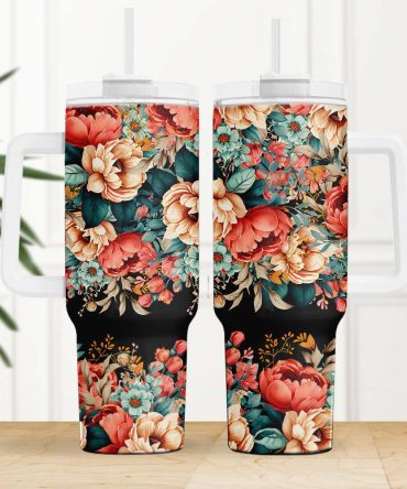 Colorful Flowers Custom Stanley Quencher 40Oz Stainless Steel Tumbler With Handle