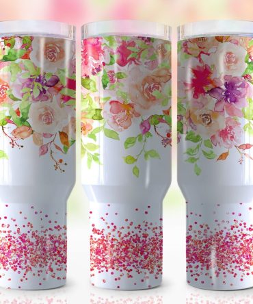 Colorful Flowers Custom Stanley Quencher 40Oz Stainless Steel Tumbler With Handle