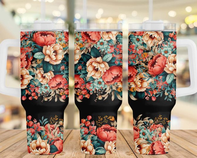 Colorful Flowers Custom Stanley Quencher 40Oz Stainless Steel Tumbler With Handle - Image 2