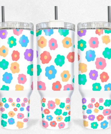 Colorful Flowers Custom Stanley Quencher 40Oz Stainless Steel Tumbler With Handle