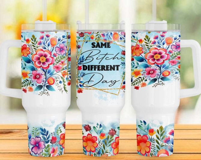 Colorful Flowers Sassy Quote Custom Stanley Quencher 40Oz Stainless Steel Tumbler With Handle - Image 3