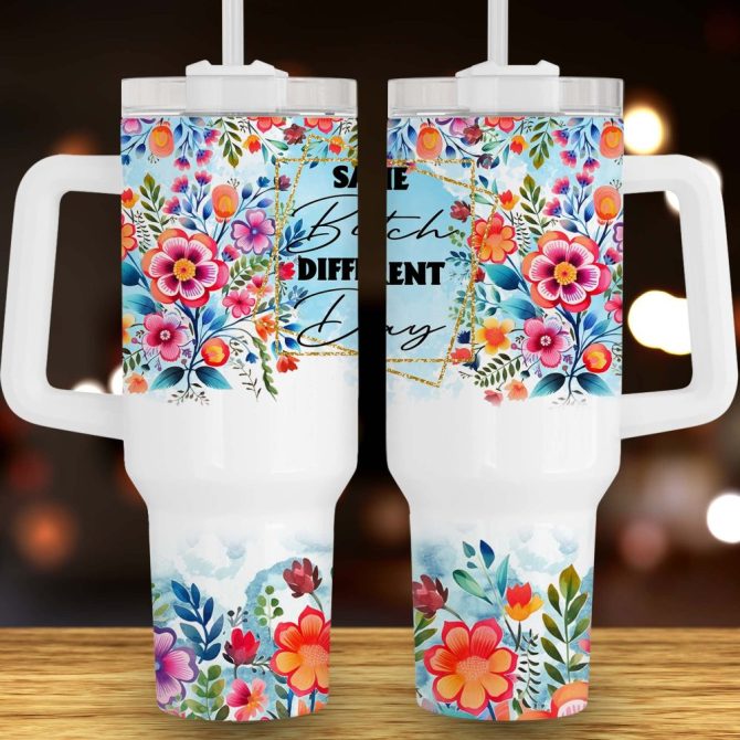 Colorful Flowers Sassy Quote Custom Stanley Quencher 40Oz Stainless Steel Tumbler With Handle - Image 2