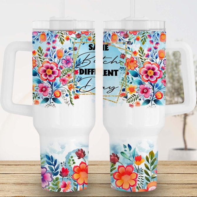 Colorful Flowers Sassy Quote Custom Stanley Quencher 40Oz Stainless Steel Tumbler With Handle - Image 4