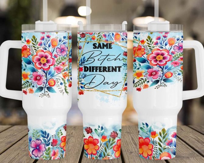 Colorful Flowers Sassy Quote Custom Stanley Quencher 40Oz Stainless Steel Tumbler With Handle