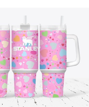 Colorful Heart Valentines Gift Custom Stanley Quencher 40Oz Stainless Steel Tumbler With Handle