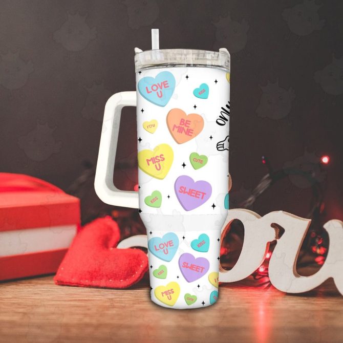 Colorful Hearts Custom Stanley Quencher 40Oz Stainless Steel Tumbler With Handle - Image 4