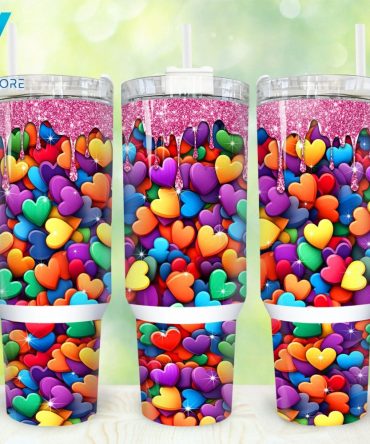 Colorful Hearts Custom Stanley Quencher 40Oz Stainless Steel Tumbler With Handle