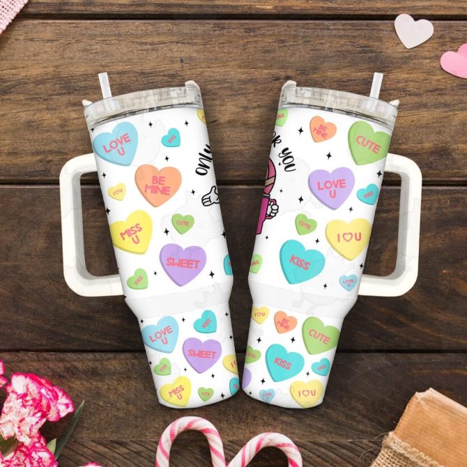 Colorful Hearts Custom Stanley Quencher 40Oz Stainless Steel Tumbler With Handle - Image 3
