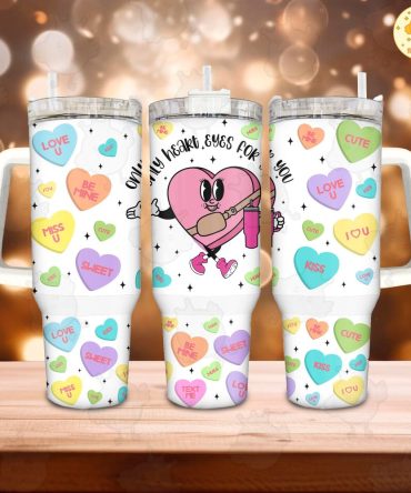 Colorful Hearts Custom Stanley Quencher 40Oz Stainless Steel Tumbler With Handle