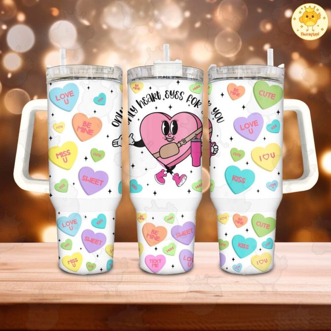 Colorful Hearts Custom Stanley Quencher 40Oz Stainless Steel Tumbler With Handle