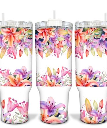 Colorful Lillies Custom Stanley Quencher 40Oz Stainless Steel Tumbler With Handle