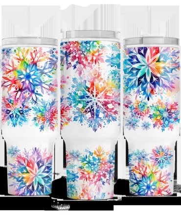Colorful Snowflakes Custom Stanley Quencher 40Oz Stainless Steel Tumbler With Handle