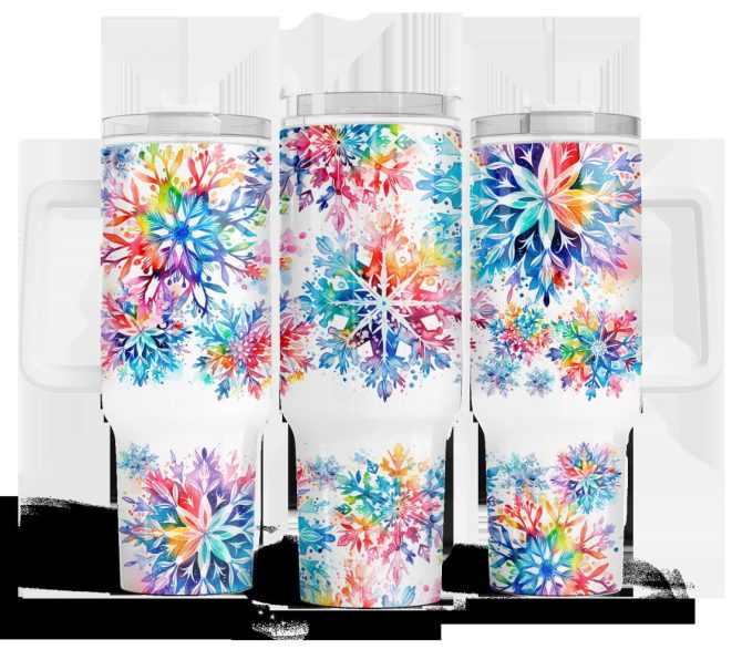 Colorful Snowflakes Custom Stanley Quencher 40Oz Stainless Steel Tumbler With Handle