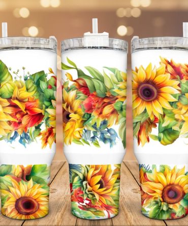 Colorful Sunflower Custom Stanley Quencher 40Oz Stainless Steel Tumbler With Handle