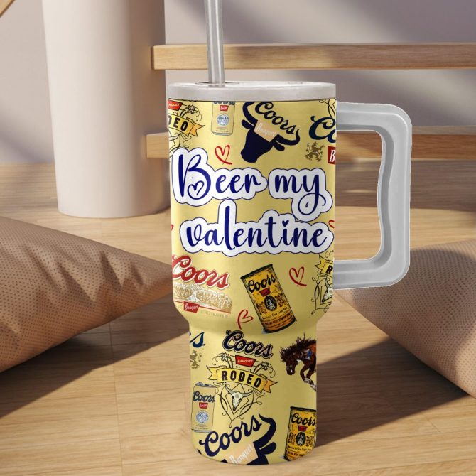 Coors Beer My Valentine Custom Stanley Quencher 40Oz Stainless Steel Tumbler With Handle - Image 2