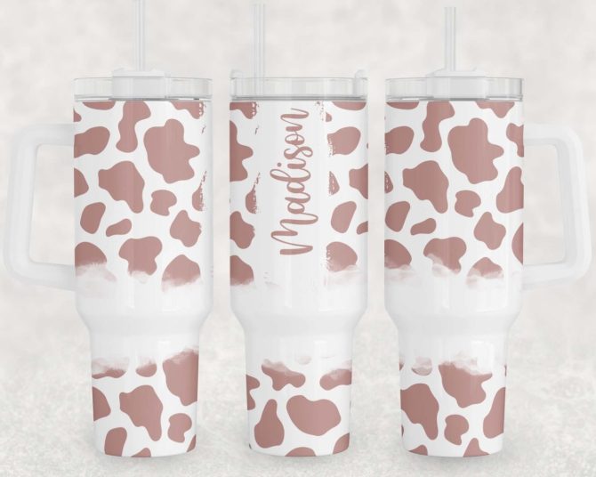 Cow Print Custom Stanley Quencher 40Oz Stainless Steel Tumbler With Handle - Image 3