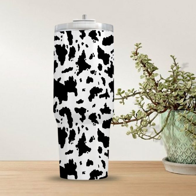 Cow Print Custom Stanley Quencher 40Oz Stainless Steel Tumbler With Handle - Image 4