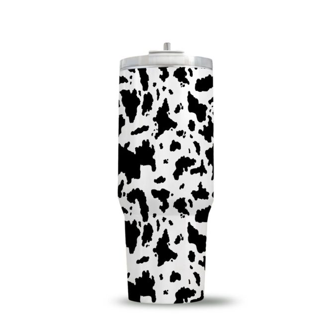 Cow Print Custom Stanley Quencher 40Oz Stainless Steel Tumbler With Handle - Image 2