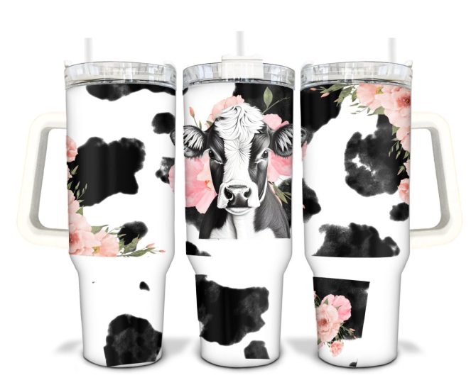 Cow Print Custom Stanley Quencher 40Oz Stainless Steel Tumbler With Handle