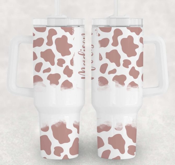 Cow Print Custom Stanley Quencher 40Oz Stainless Steel Tumbler With Handle - Image 2