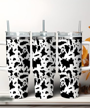 Cow Print Custom Stanley Quencher 40Oz Stainless Steel Tumbler With Handle