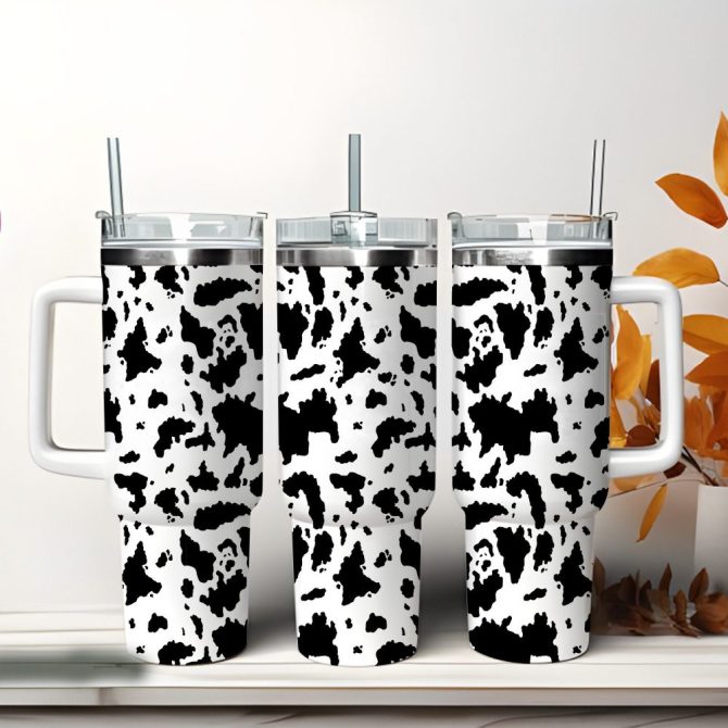 Cow Print Custom Stanley Quencher 40Oz Stainless Steel Tumbler With Handle