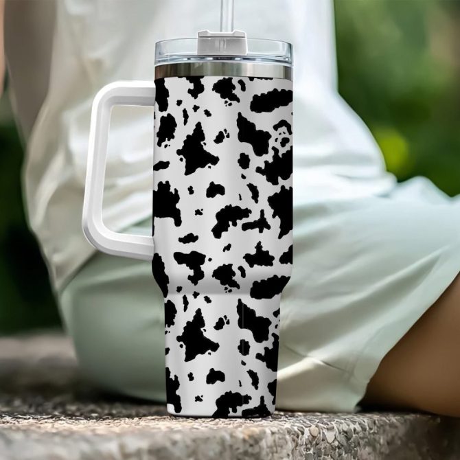 Cow Print Custom Stanley Quencher 40Oz Stainless Steel Tumbler With Handle - Image 5