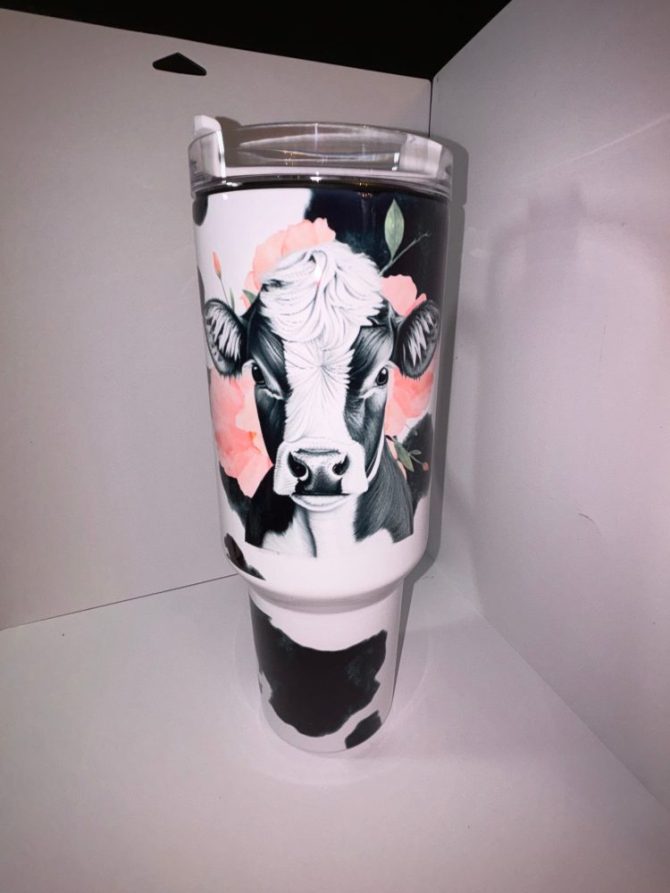 Cow Print Custom Stanley Quencher 40Oz Stainless Steel Tumbler With Handle - Image 3